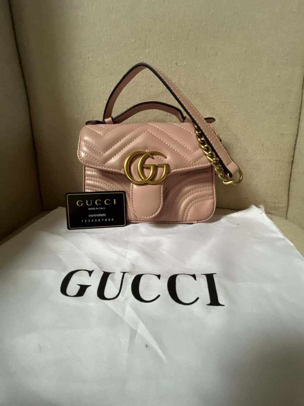 Gucci GG Marmont Mini Top Handle Bag in Pink Matelassé Leather